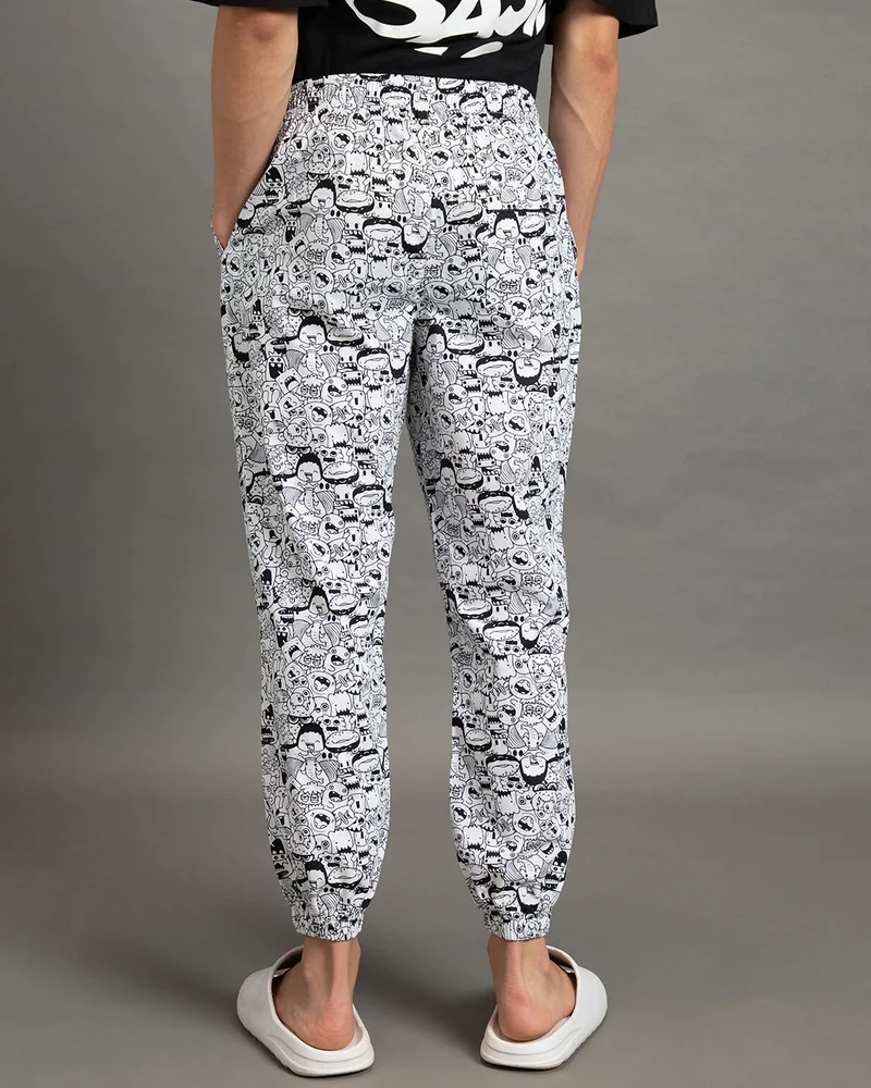 bewakoof  Men's White All Over Printed Pyjamas  | Best Price UAE